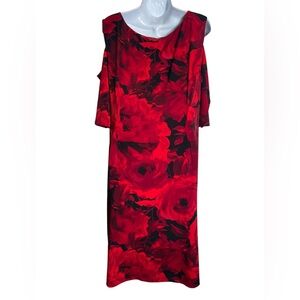Connected Apparel dress size 24W open shoulder with sleeves‎  black w/roses ❤️❤️